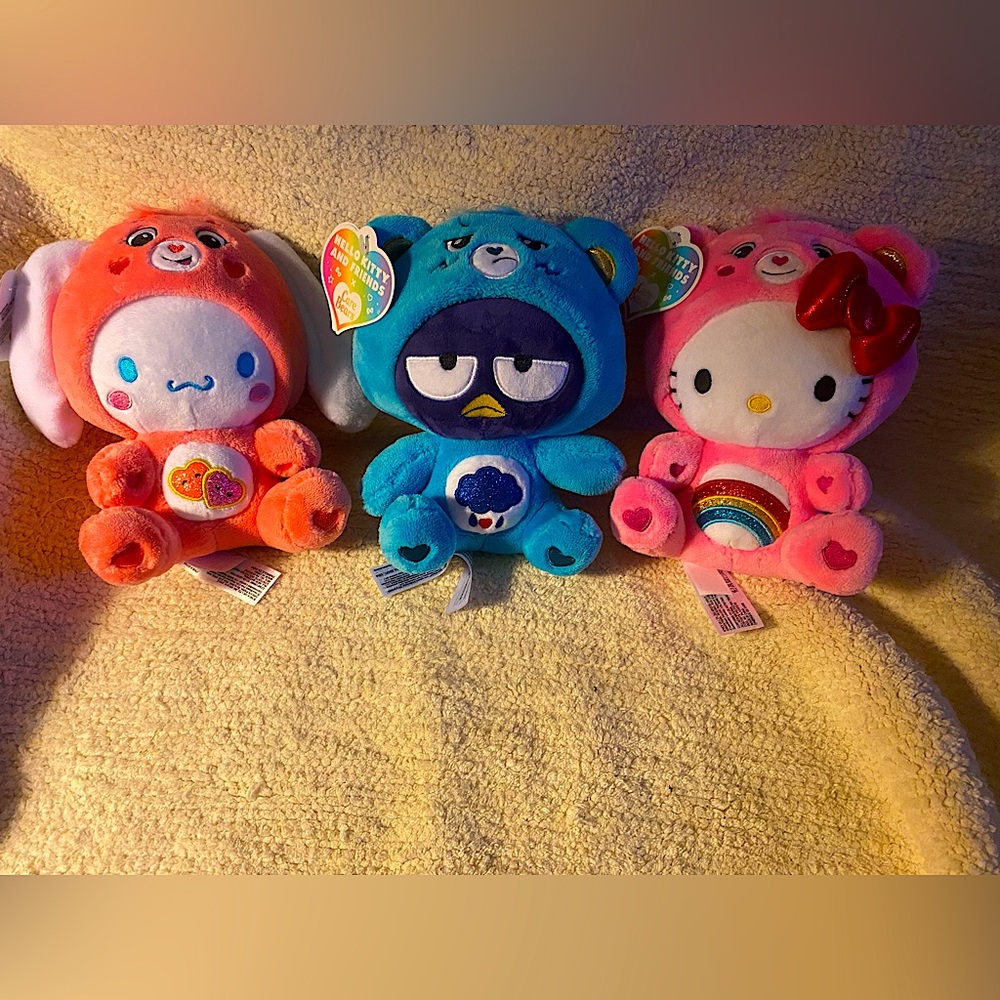 Hello Kitty x Care Bears plush set of 3 bears        New/Tags  9 inch